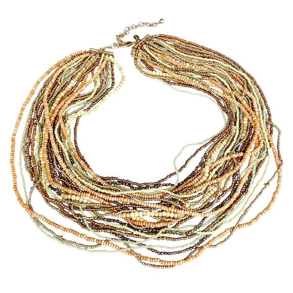 VTG Signed Chico’s Necklace Multi Strand Beaded Boho Gold Tone Earthy 2010s - Picture 2 of 9